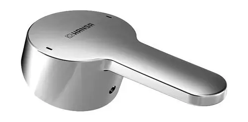 Chromfarbener Badezimmer-Bedienhebel aus Edelstahl mit modernem Design und ergonomischer Form, geeignet für Armaturen von HANSA.